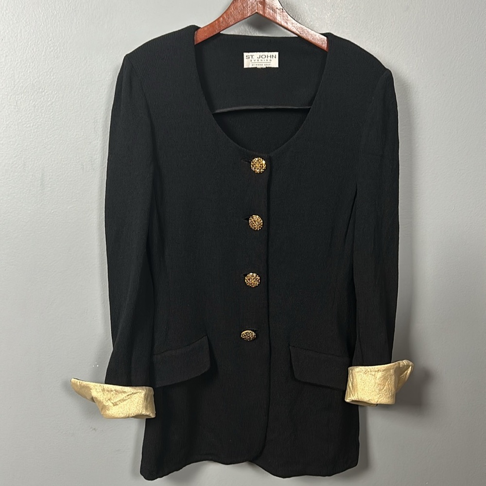 St. John Black Blazer with Gold Buttons